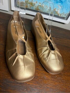 Comfortview Metallic Gold Zendaya Women’s Ballet Pumps with Cross Strap 8WW